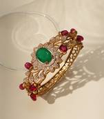 Gold plated green stone kundan bracelet