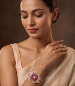 Gold plated ruby pink kundan bracelet