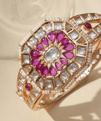 Gold plated ruby pink kundan bracelet 3