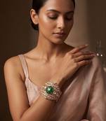 Gold plated royal green floral stone kundan bracelet