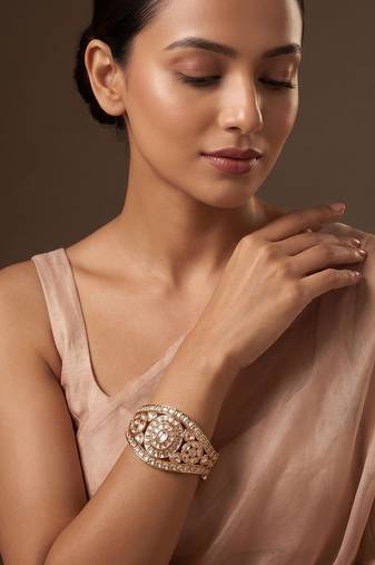 Gold plated american diamond kundan bracelet