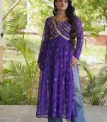 Women   s bandhani print kurti with kutchi patchwork | free size 38   44 | faux georgette