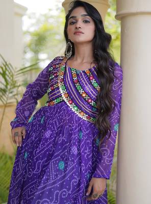 Women   s bandhani print kurti with kutchi patchwork | free size 38   44 | faux georgette 4