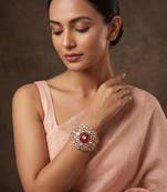 Gold plated red floral stone kundan bracelet