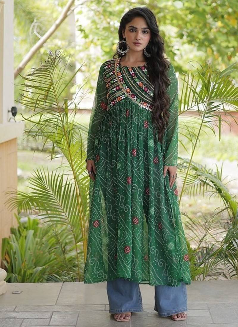  bandhani print kurti with kutchi patchwork -  free size 