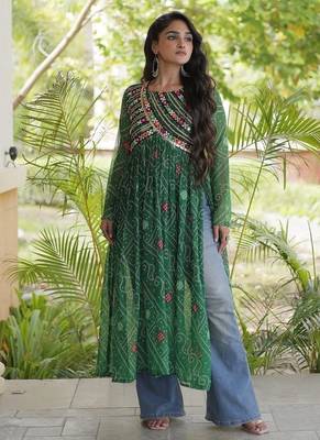  bandhani print kurti with kutchi patchwork -  free size  2