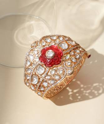 Gold plated red floral stone kundan bracelet 2