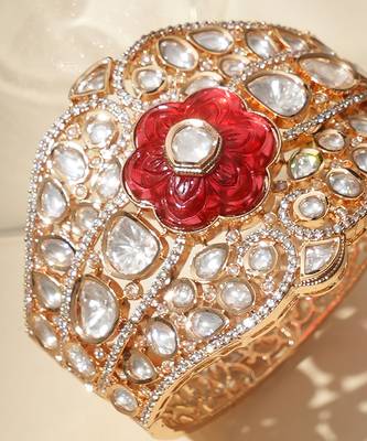 Gold plated red floral stone kundan bracelet 3