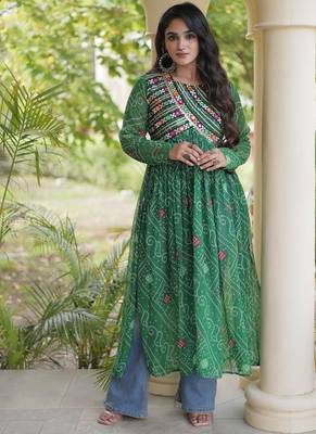  bandhani print kurti with kutchi patchwork -  free size  5