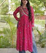  bandhani print kurti with kutchi patchwork -  free size 