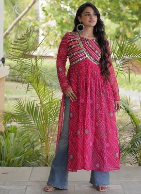  bandhani print kurti with kutchi patchwork -  free size  2