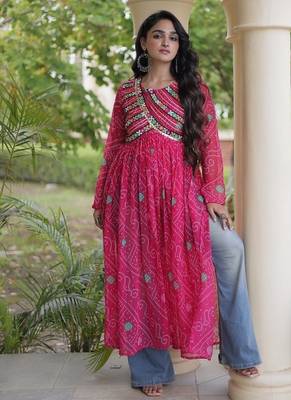  bandhani print kurti with kutchi patchwork -  free size  3