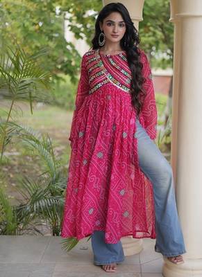  bandhani print kurti with kutchi patchwork -  free size  5