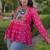 Women   s faux georgette bandhani print kurti with kutchi patchwork - free size