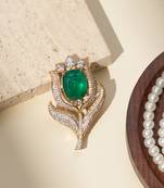 Gold plated green stone kundan rose motif brooch