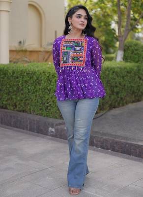  bandhani print kurti with kutchi patchwork -  free size  2