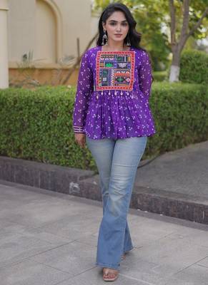  bandhani print kurti with kutchi patchwork -  free size  3