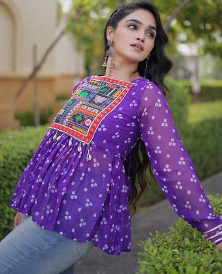 bandhani print kurti with kutchi patchwork -  free size  4