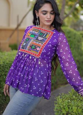  bandhani print kurti with kutchi patchwork -  free size  5