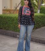  bandhani print kurti with kutchi patchwork -  free size 