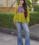  bandhani print kurti with kutchi patchwork -  free size 