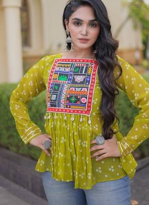  bandhani print kurti with kutchi patchwork -  free size  4
