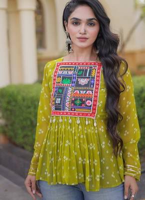  bandhani print kurti with kutchi patchwork -  free size  5