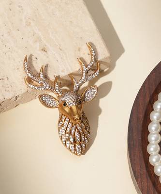Gold plated kundan deer head royal brooch 1