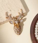 Gold plated kundan deer head royal brooch