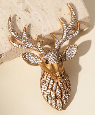 Gold plated kundan deer head royal brooch 2