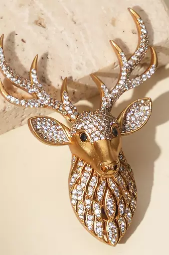 Gold plated kundan deer head royal brooch