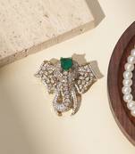Gold plated green stone american diamond brooch