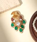 Gold plated green stones royal eagle motif brooch