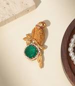 Gold plated green stone parrot motif heritage brooch