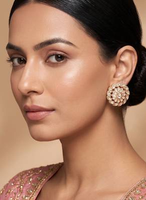 Gold plated white diamond stud earrings 1