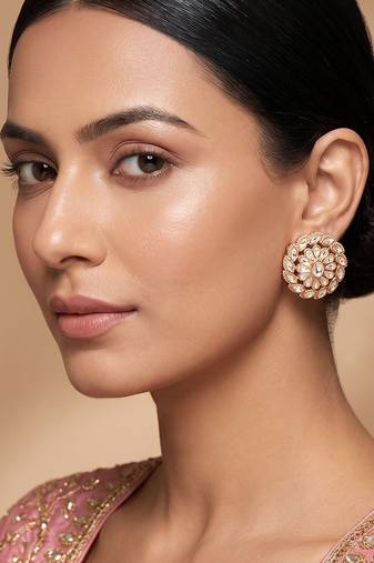 Gold plated white diamond stud earrings