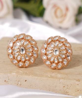 Gold plated white diamond stud earrings 2