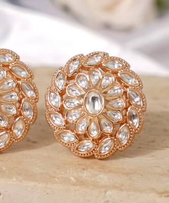 Gold plated white diamond stud earrings 3