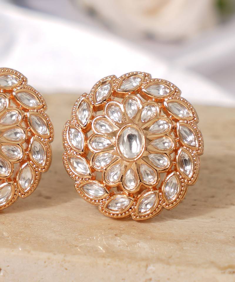 Gold plated white diamond stud earrings