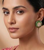 Gold plated green stones stud earrings