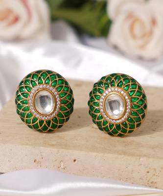 Gold plated green stones stud earrings 2
