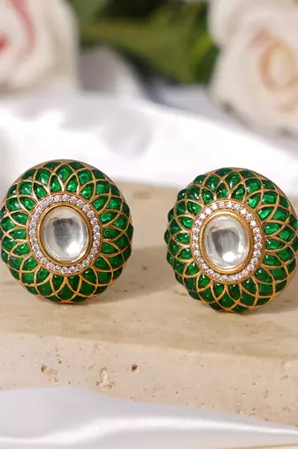 Gold plated green stones stud earrings