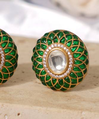 Gold plated green stones stud earrings 3