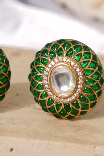 Gold plated green stones stud earrings