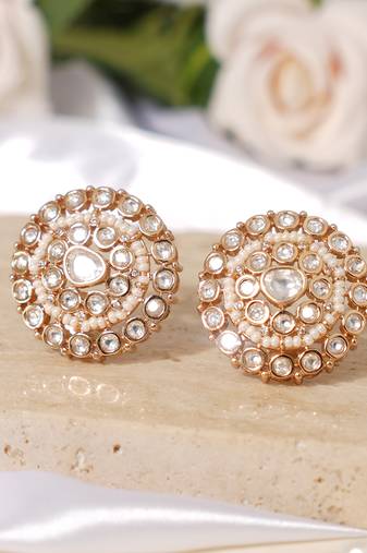 Gold plated white diamonds polki stud earrings
