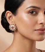 Gold plated ruby pink kundan stud earrings