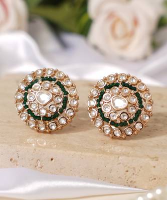 Gold plated green stones kundan stud earrings 2