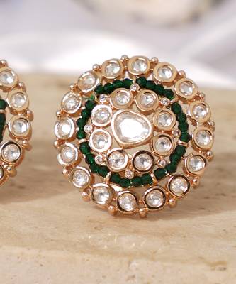 Gold plated green stones kundan stud earrings 3