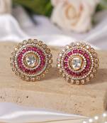 Gold plated ruby pink kundan stud earrings