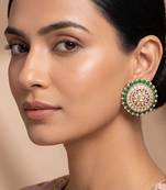 Gold plated green stones kundan stud earrings